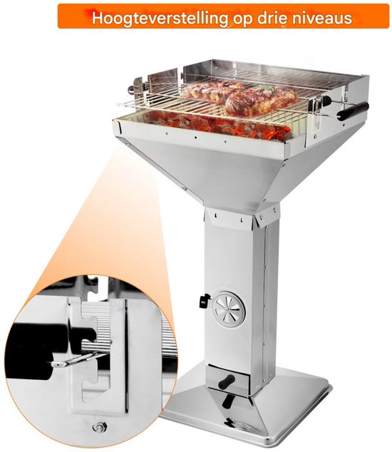 Grill Houtskool BBQ Fioren - Voor Tuin, Camping & Outdoor - Draagbare Trechterbarbecue met Plank - Roestvrijstaal - 48x63x90 cm van Merkloos — afbeelding 5