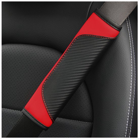 Gordelbeschermer - Set van 2 Gordelhoezen - Zwart Rood Carbon Look - Kasey Products van Merkloos — afbeelding 2