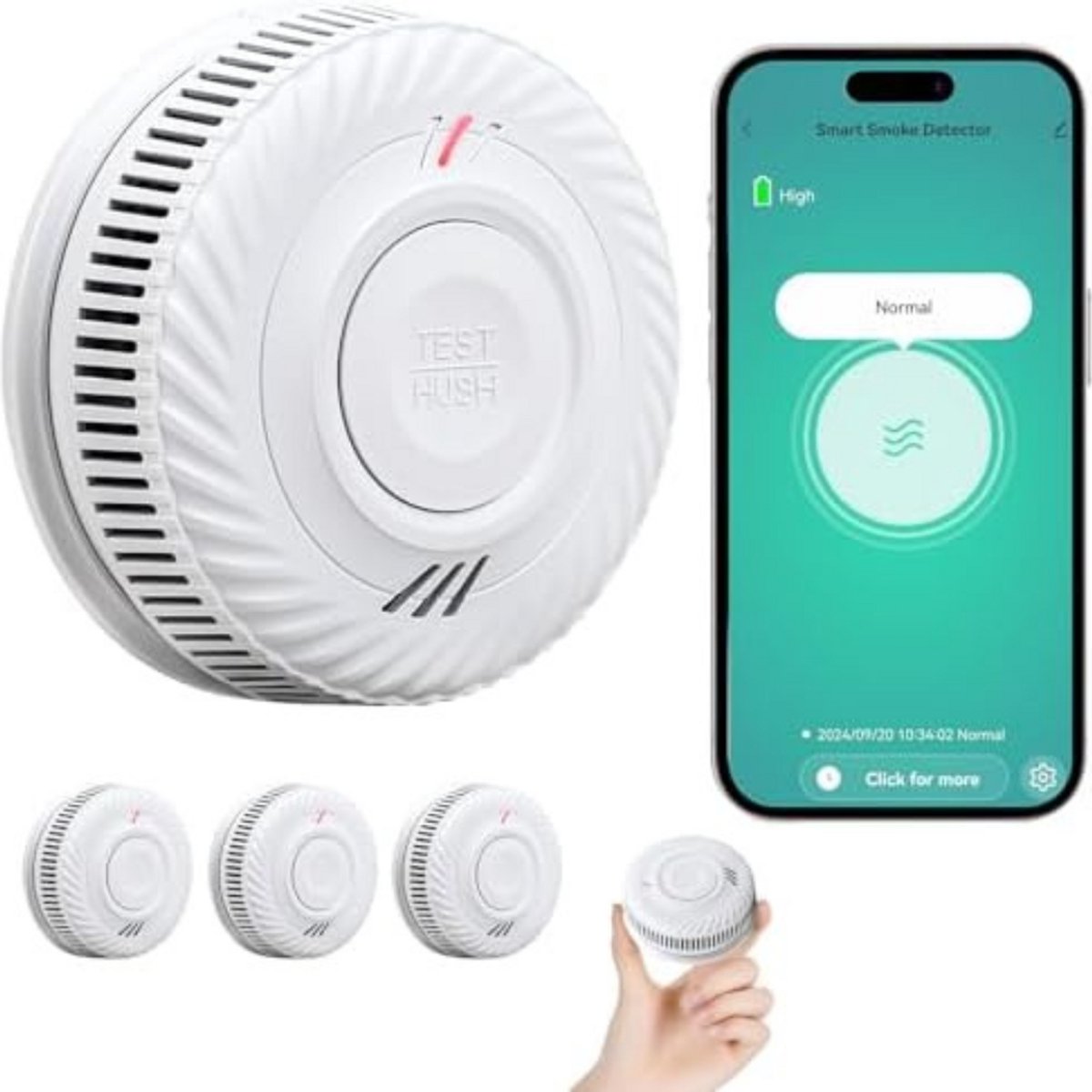 Slimme Rookmelder - Wifi Rookalarm - 3 Stuks - 10 Jaar Batterij - Elektrische Sensor - Brandmelder met App - EN14604 Gecertificeerd - TUV Rheinland - Draadloos - Alarm 85 dB - Zelftest - Huisveiligheid - Wit