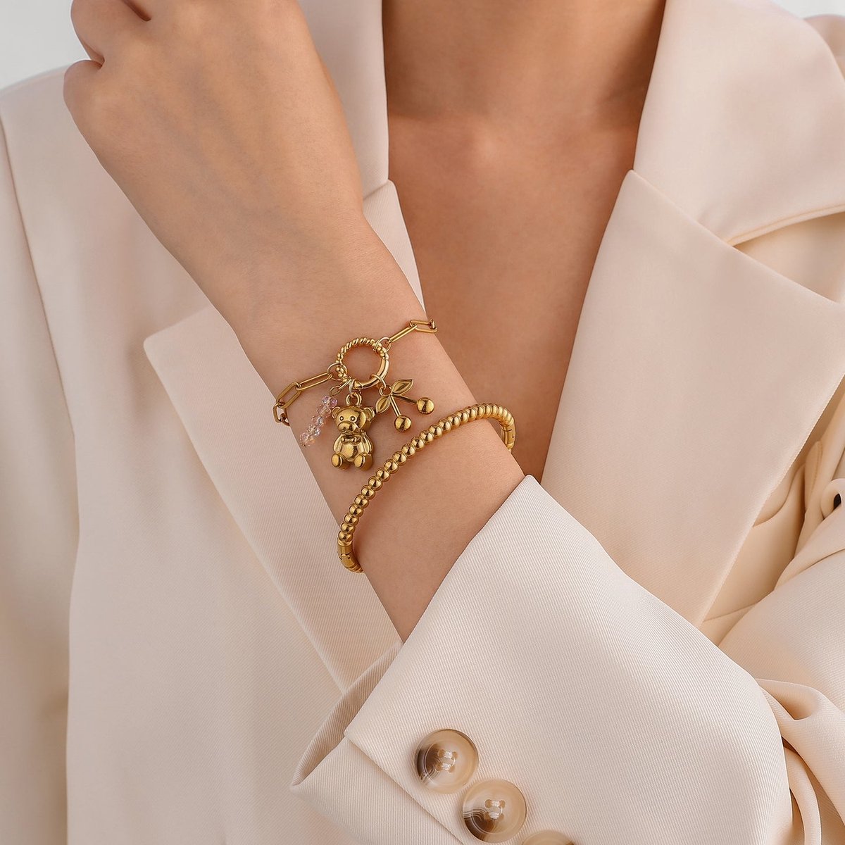 Cliste Couture - Dots Armband - 18k Verguld - Roestvrij staal - Armband dames - Waterproof - Sieraden voor vrouwen - Armband - cadeau - Verstelbaar