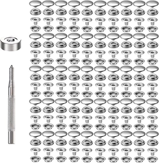 Glarks 60 sets lederen drukknopen kit, 15 mm 6 kleuren