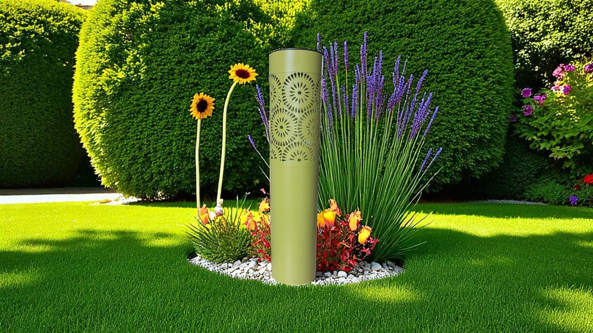 solar olijf groen tuinlamp op een prikker 39 cm hoog