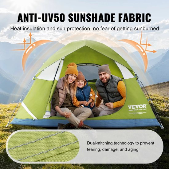 Mila Shop Tent - 3 Personen - Waterdicht - Bestand tegen zwaar weer - Lichtgewicht - Tenten - Festival - Kamperen&outdoor - Met draagtas - 214x214cm van Mila Shop — afbeelding 4