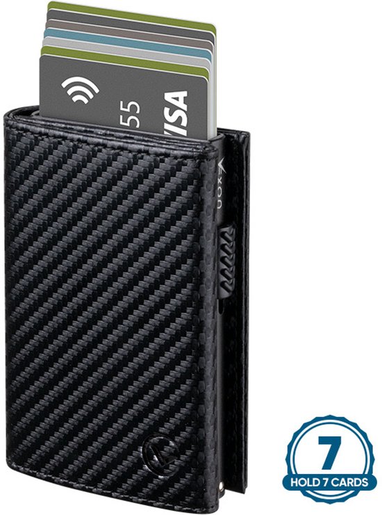 Portefeuille Premium Classic - Porte-Cartes Carbone - Avec Fermeture Éclair - 10 Cartes, Billets et Pièces - Porte-Cartes de Crédit RFID - Portefeuille Homme et Femme - Extensible - Carbone