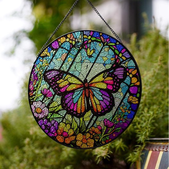 HAOSUM Gebrandschilderd glas raam opknoping bloem ornamenten, vergeet me niet blauwe bloem zonnevanger voor raam, woondecoratie van woonkamer, cadeau voor vrouwen Valentijnsdag & verjaardag & Kerstmis