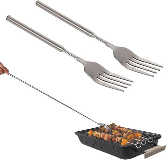 Uitschuifbare Telescopische Vork met Lange Handgreep, Roestvrijstalen voor Barbecue, Roosteren, Diner, Fruit en Dessert