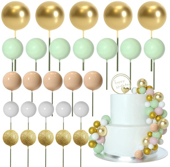 Taartdecoratie ballen, 50 stuks schuimballen, taartprikkers, cupcake-parels, doe-het-zelf topper, decoratie voor Valentijnsdag, verjaardag, bruiloft (blauw wit