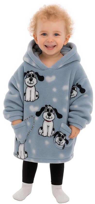 Hondjes deken kind met capuchon - fleece poncho-98 t/m 128 (ca.3-7 jaar)