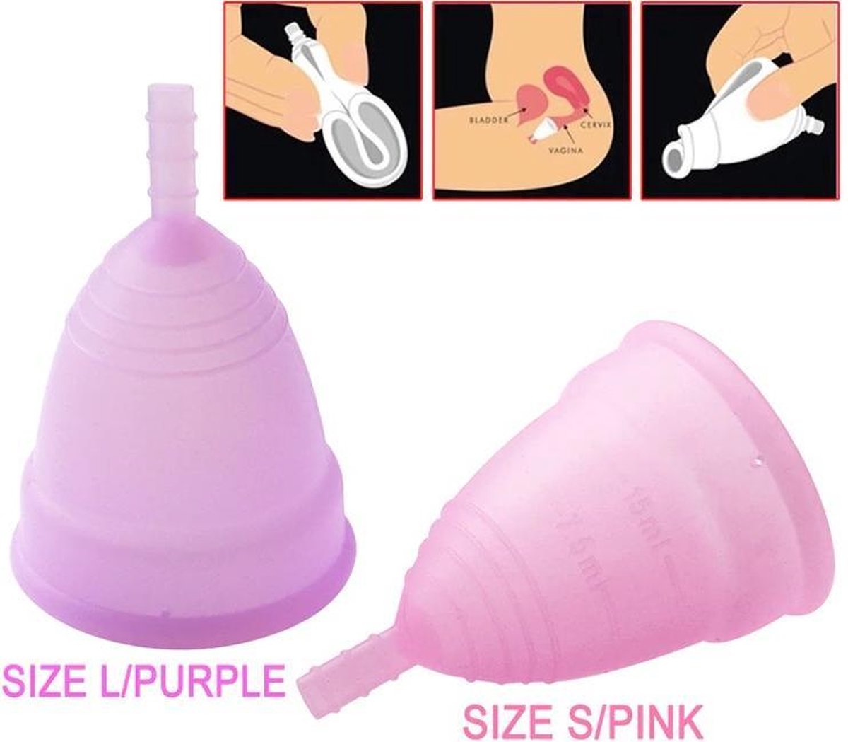 Herbruikbare Siliconen Menstruatiecups – 2 stuks - S/L - BPA Vrij - Merkloos