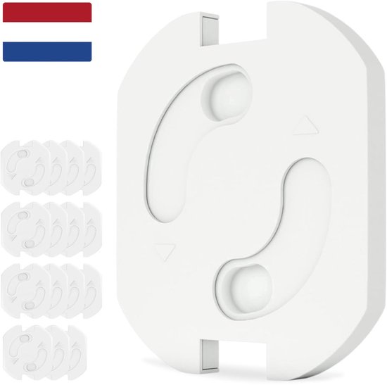 Protecteur de prise blanc avec deux ouvertures rondes et un drapeau néerlandais. Aussi 12 protecteurs séparés et emballés.