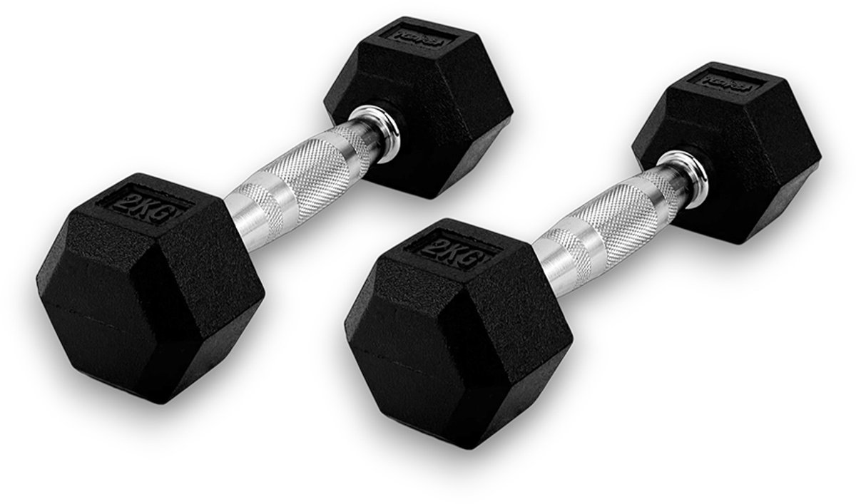 KRAKEN 2x 2 KG (=4 kg) Hexagon Dumbbell Set - Hex Dumbbell Halter Gewichten - Gietijzer Rubberen Coating - Handgreep 2,7 cm Ergonomisch - Rolt Niet - Lichte Gewichten Beginners Aerobic - Thuis Fitness Cardio Gym - Dumbel Dumbbel Trainingshalter