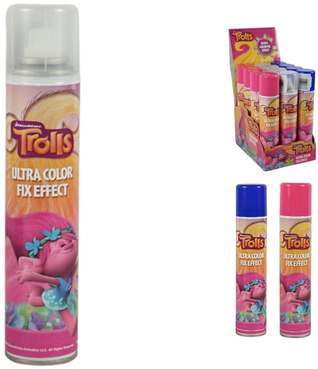 Trolls kleur haarspray 200 ml 3 assorti kleur, display 12 stuks