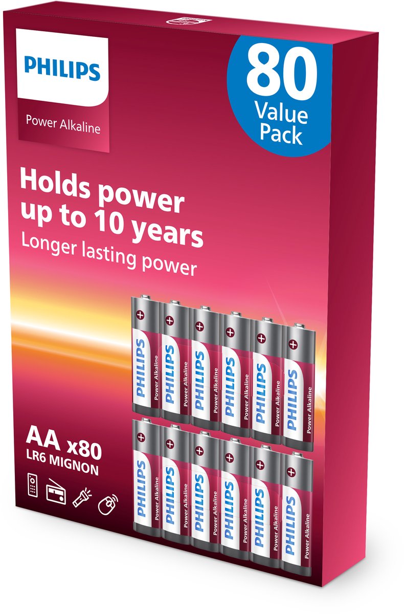 Philips Power Alkaline Batterijen AA 80-pack