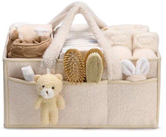 Luierzakjes opbergdoos - Pluche luiermand - luiertas - Luiermand - Beer-vormige luieropbergdoos - Luiertafel opbergdoos met verwisselbare vakken - Multifunctionele draagbare luieropbergdoos