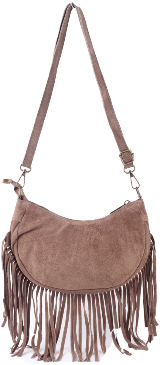 Giuliano Suede schoudertas Carice - Suede - Dames - Made in Italy - Taupe