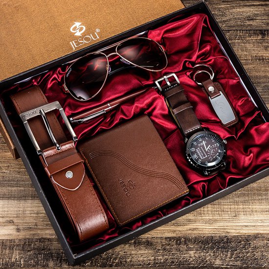 Foto: Ibettertec portemonnee 6 delig cadeauset voor mannen riemenset verjaardagscadeau quartshorloge bril sleutelhanger balpen herencadeaudoos met leren riem portemonnee kerstcadeau kerstmis nieuwjaar en valentijnsdag cadeaus