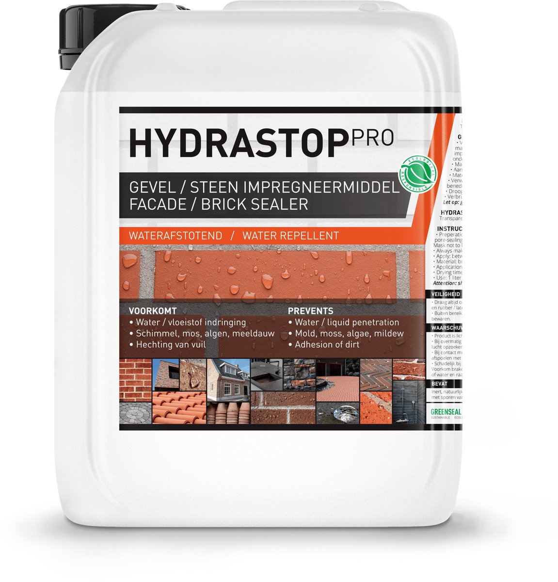 Gevel impregneermiddel - Nano Coating - Buitenmuur impregneren - Voegen waterafstotend maken - Duurzaam & Milieuvriendelijk - Hydrastop Pro 5L (30m2)