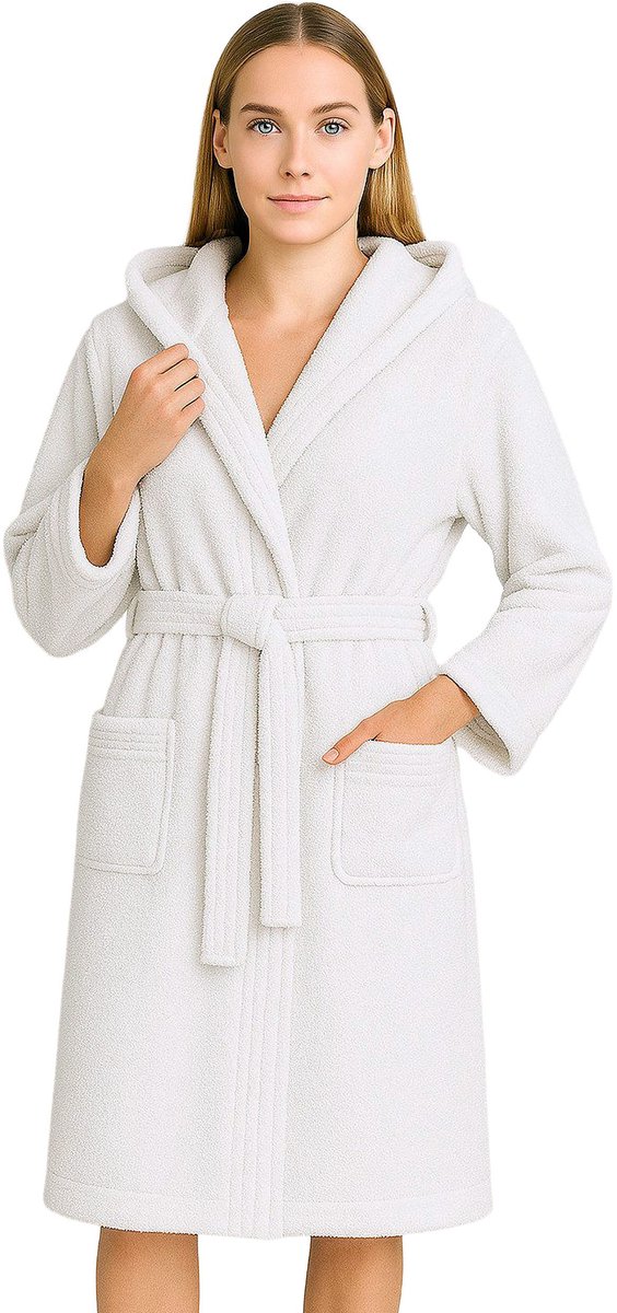 Barbons Badjas Dames - Katoen met Capuchon - Oekotex - Wit - L