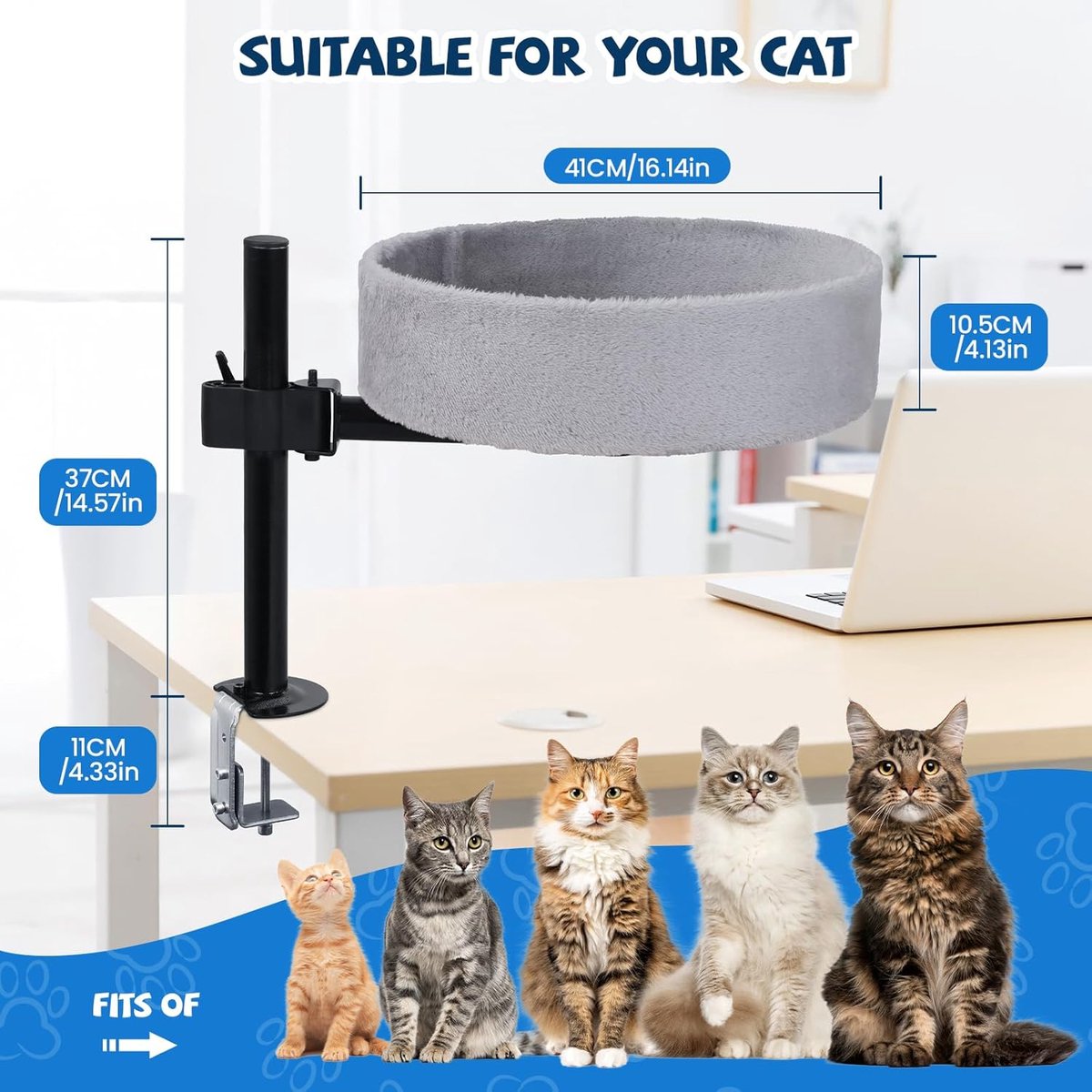 Rond Kattennest met 360° Rotatie - In Hoogte Verstelbare Tafelclip Rond Kattennest met 360° Rotatie - In Hoogte Verstelbare Tafelclip