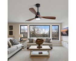 Re-purelife® Koel Zomer Collectie Grote Plafondventilator 122 cm Ø – 3 Massief Houten Bladen, Reversibele DC Motor, Afstandsbediening & Timer – Stille & Energiezuinige Ventilator voor Woonkamer, Slaapkamer of Kantoor, voor Zomer & Winter -Zwart