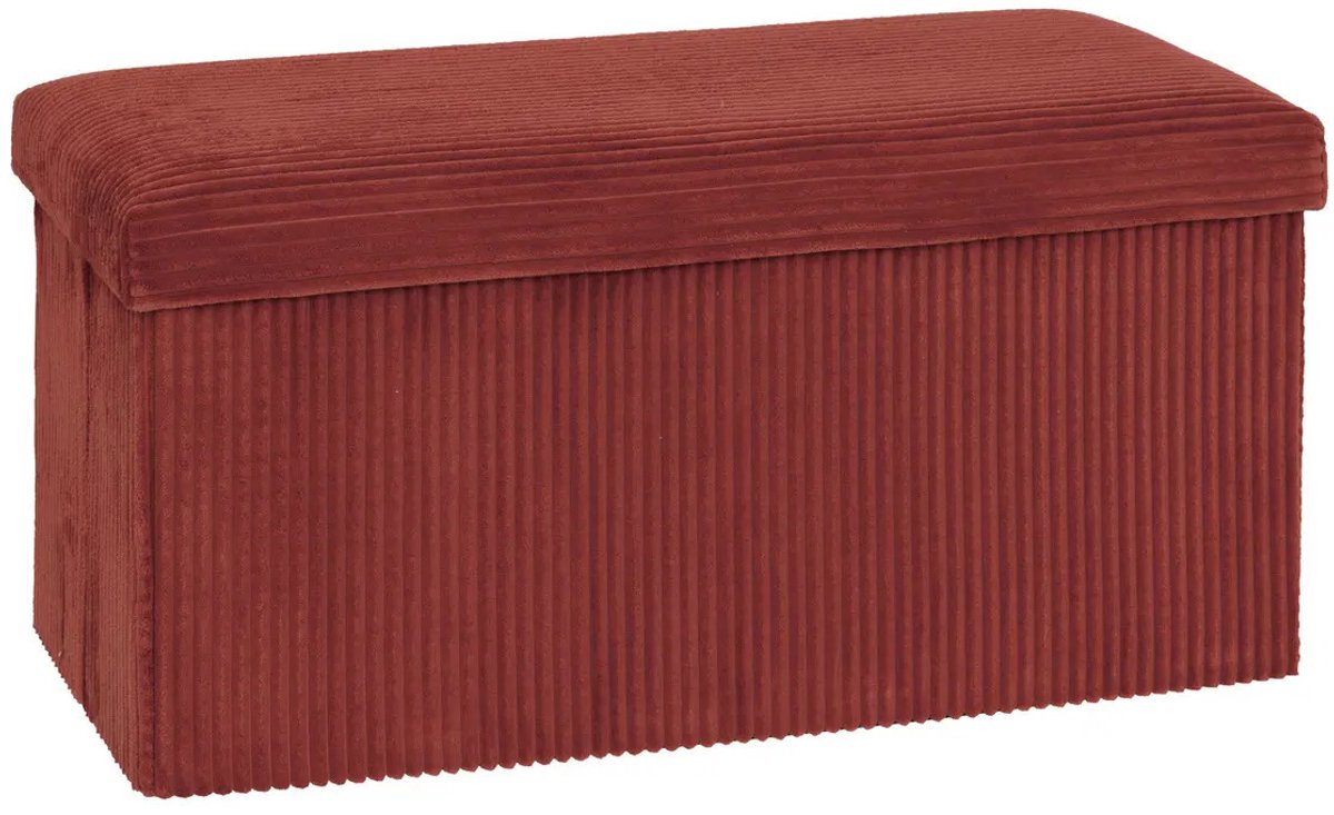 Atmosphera Hocker / Poef Ribcord - opvouwbaar - donkerrood - MDF/polyester - 76x38cm- opbergruimte - extra zitplaatsen - 2persoons
