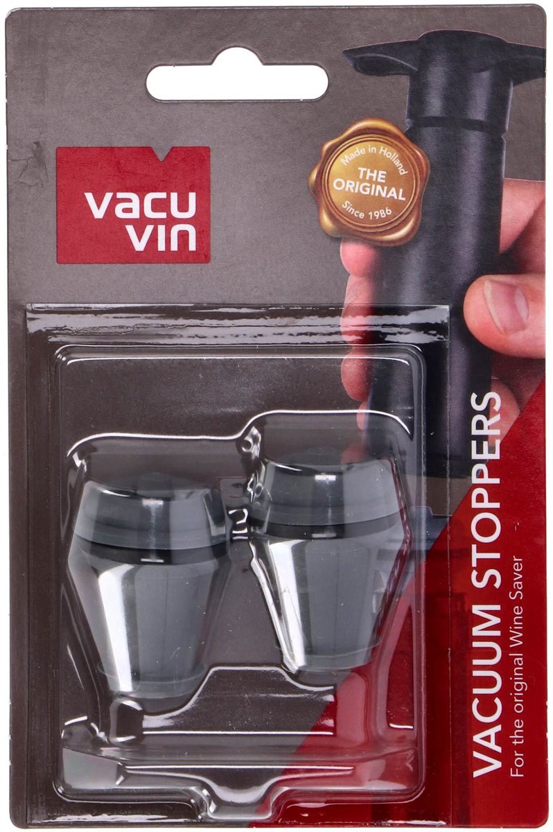 Vacu Vin Wijnstoppers Set van 2 – Reserve Afsluitdoppen voor Wine Saver – Grijs