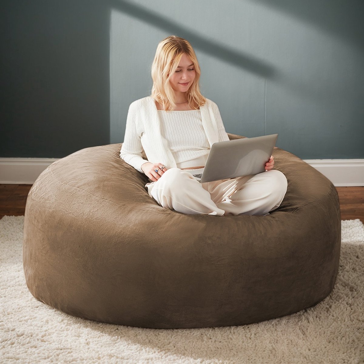 Pugsdrly Pouf 120, zitzak, bank voor volwassenen, zachte en comfortabele leesfauteuil, geschikt voor slaapkamers, balkons en andere ruimtes
