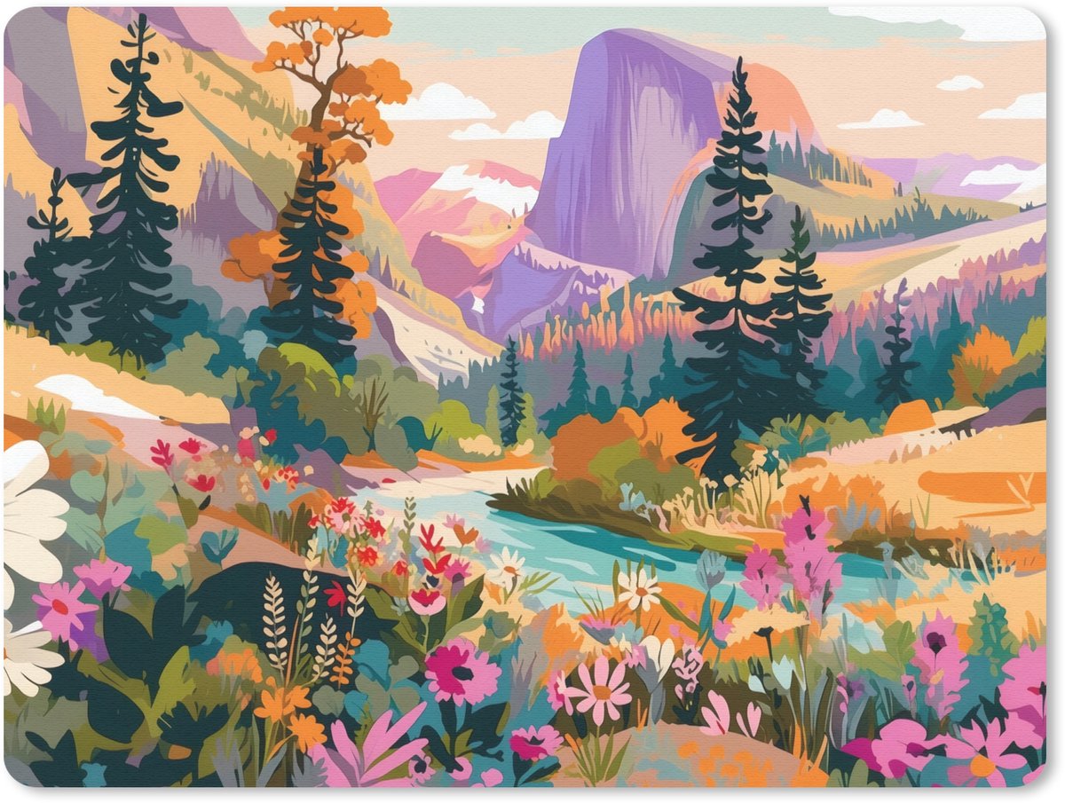 Muismat 23x19 cm - Mousepad Rivier - Vallei vol bloemen - Levendig - Muismatten