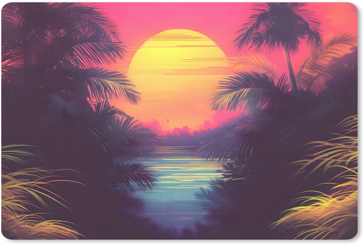 Muismat 27x18 cm - Mousepad Zon - Geel - Palmbomen - Tropisch - Muismatten