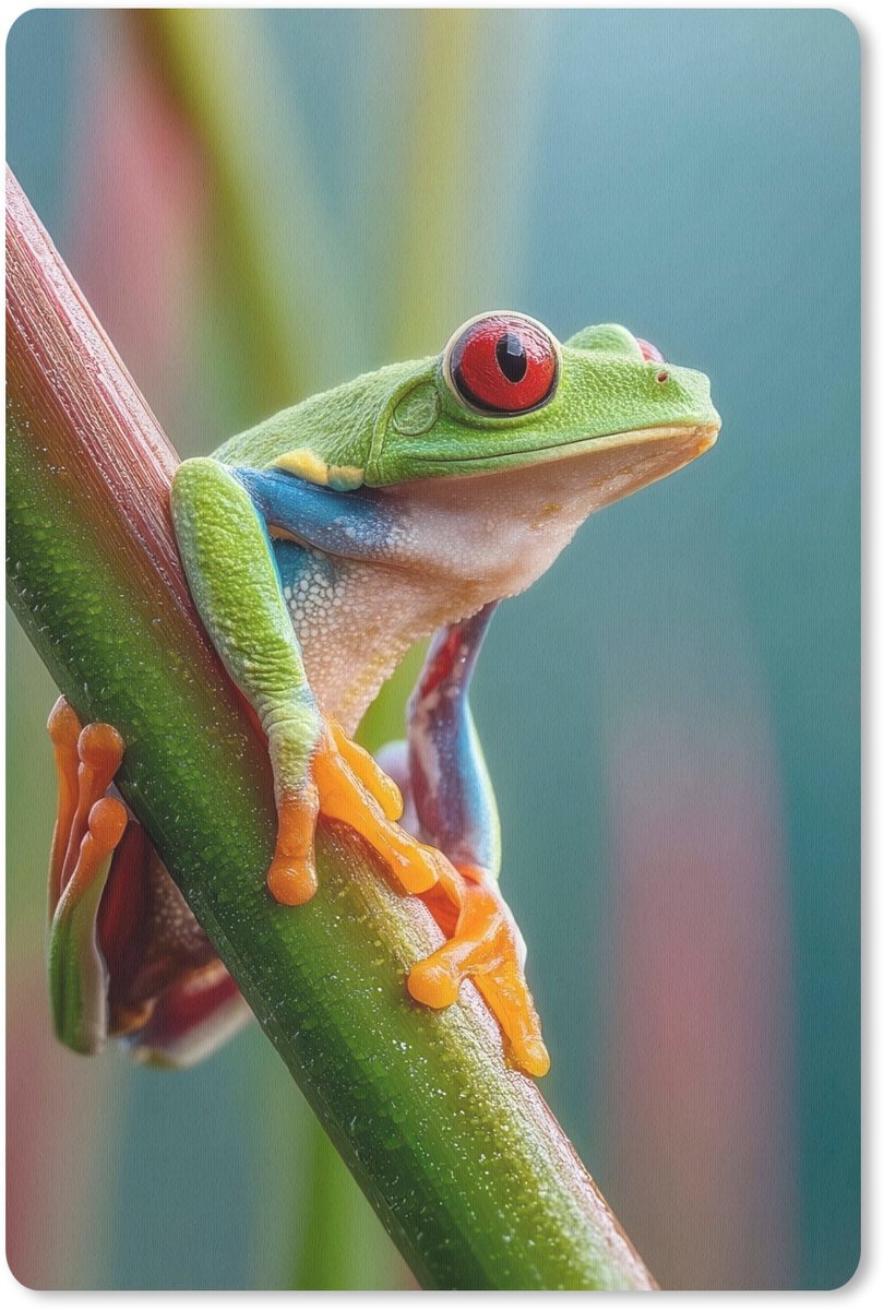 Muismat 18x27 cm - Mousepad Kleurrijke kikker - Groene stengel - Alert - Muismatten