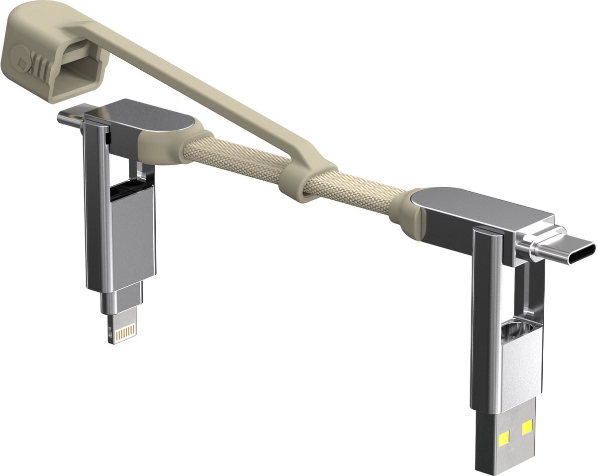 Rolling Square inCharge XS 4-in-1 Snellaadkabel Sleutelhanger - 240W - USB-C, Lightning & Micro-USB - Oplaadkabel voor iPhone, iPad, Android & Laptop - Beige