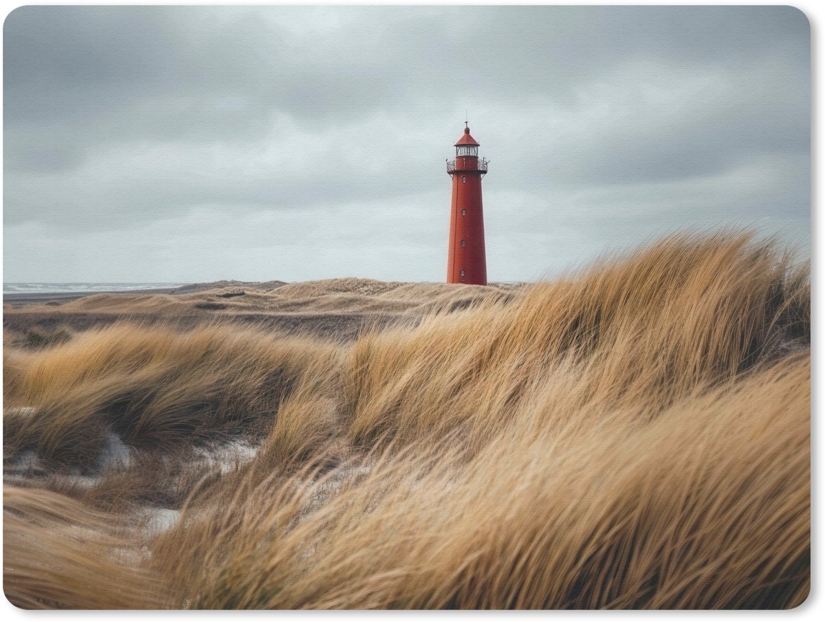 Muismat 23x19 cm - Mousepad Duinen - Vuurtoren - Rood - Lucht - Muismatten