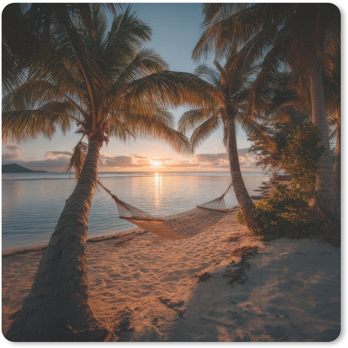 Muismat 20x20 cm - Mousepad Palmbomen - Hangmat - Strand - Zonsondergang - Muismatten