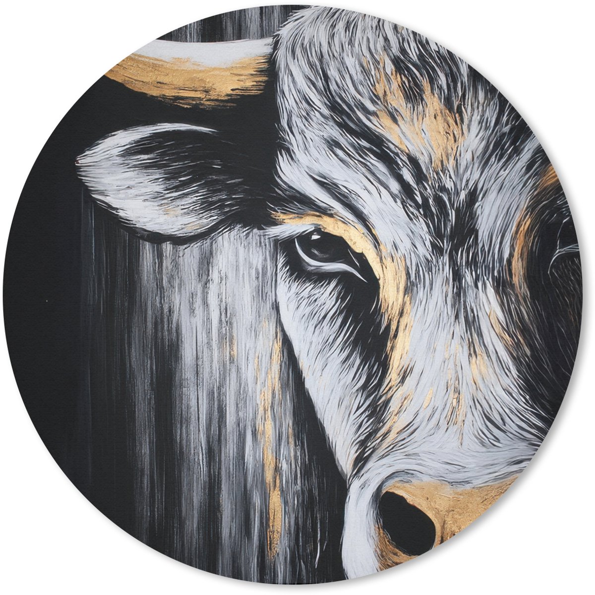 Muismat rond 40x40 cm - Mousepad Stier - Hoorns - Snuit - Goud - Ronde muismatten