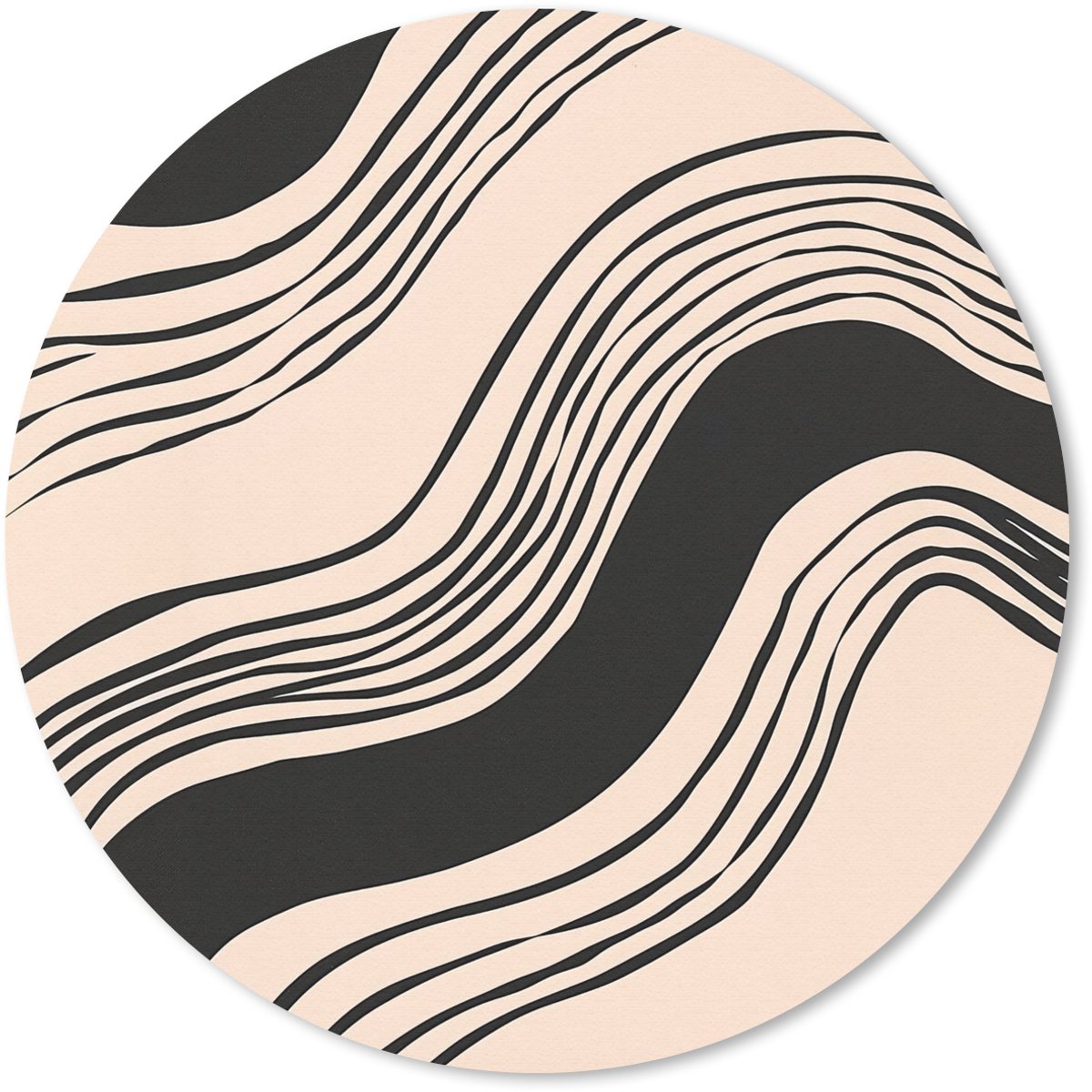 Muismat rond 40x40 cm - Mousepad Golven - Zwart - Zandkleur - Ronde muismatten