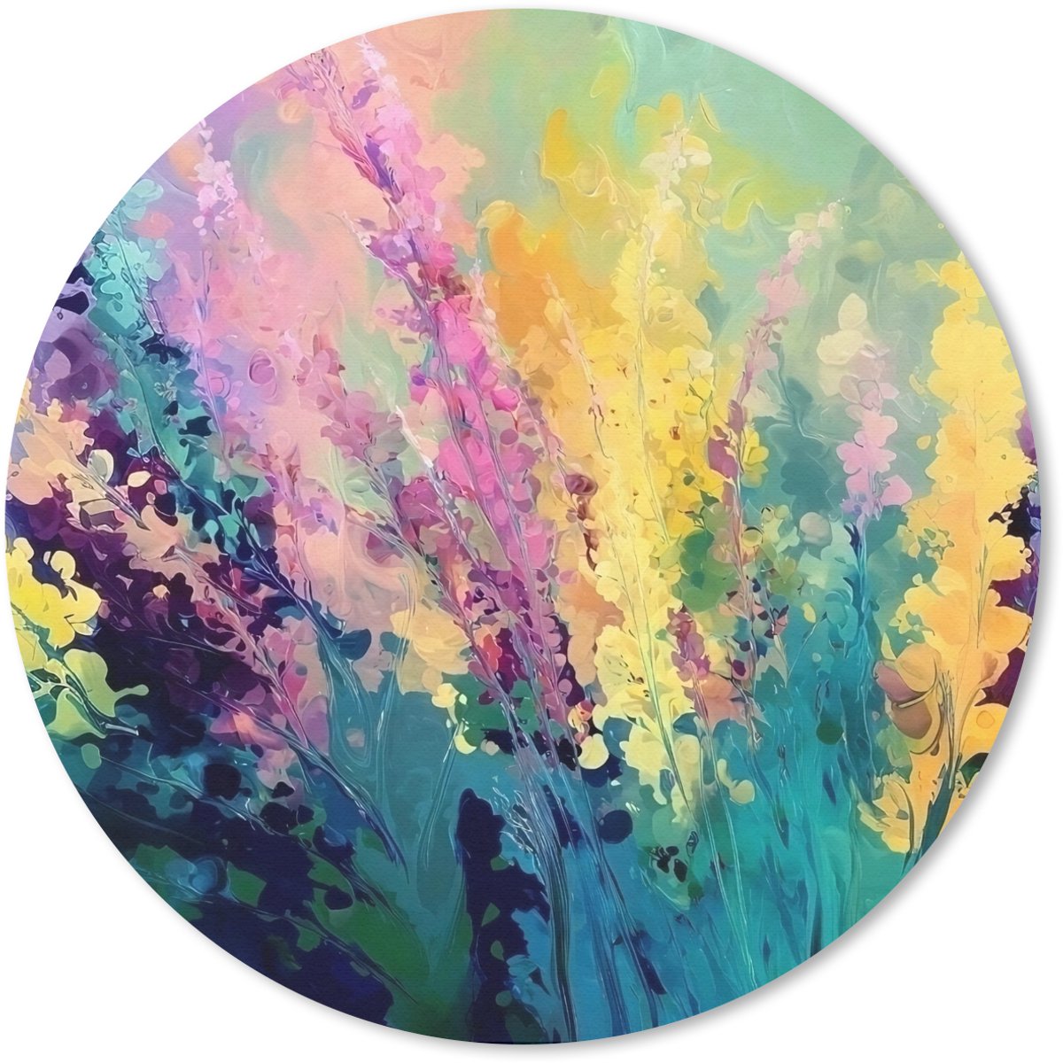 Muismat rond 50x50 cm - Mousepad Dromerige - Langgerekte bloemen - Ronde muismatten