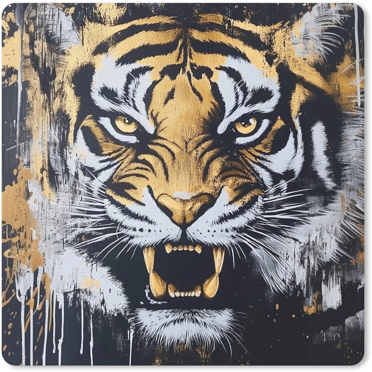 Muismat 30x30 cm - Mousepad Tijger - Verfspatten - Goud - Muismatten