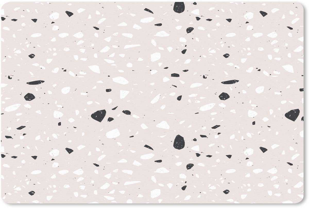 Muismat 27x18 cm - Mousepad Terrazzo - Patroon - Zacht - Zwart - Wit - Muismatten