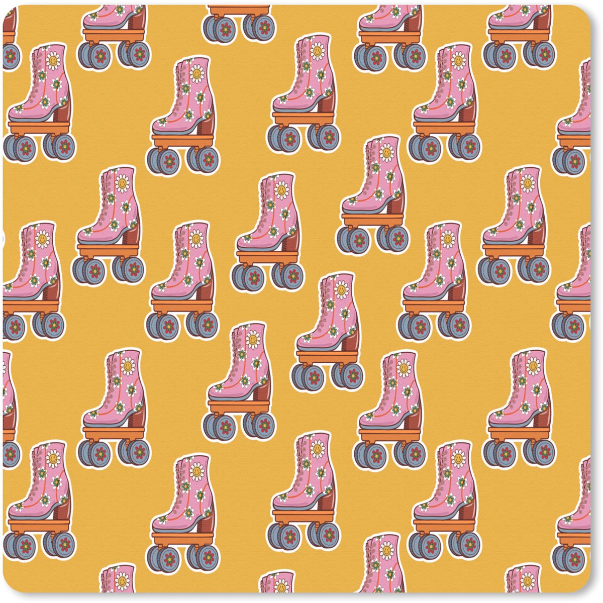 Muismat 30x30 cm - Mousepad Geel - Rolschaatsen - Patroon - Muismatten