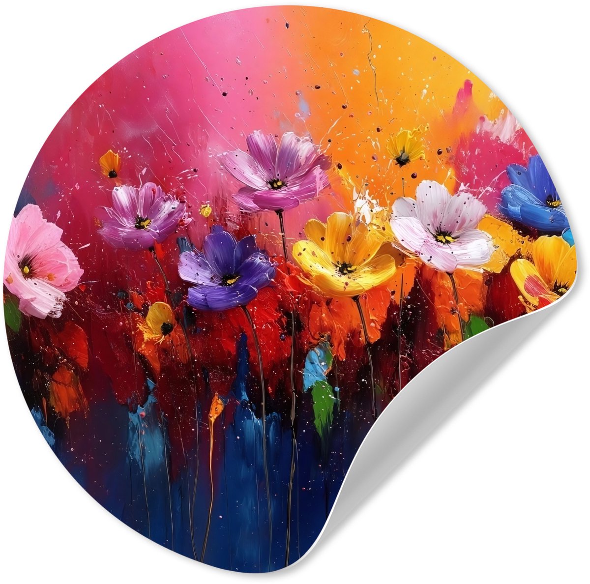 WallCircle® - Behangcirkel 30x30 cm - Muurstickers Fantasiebloemen - Verf - Speels - Muurc