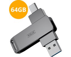 Rolio USB Stick 64 GB - USB C en USB A - 800Mbps - USB 3.0 - USB-C Stick - Plug & Play - Universeel - Geschikt voor alle Laptops / Smartphones / Tablets