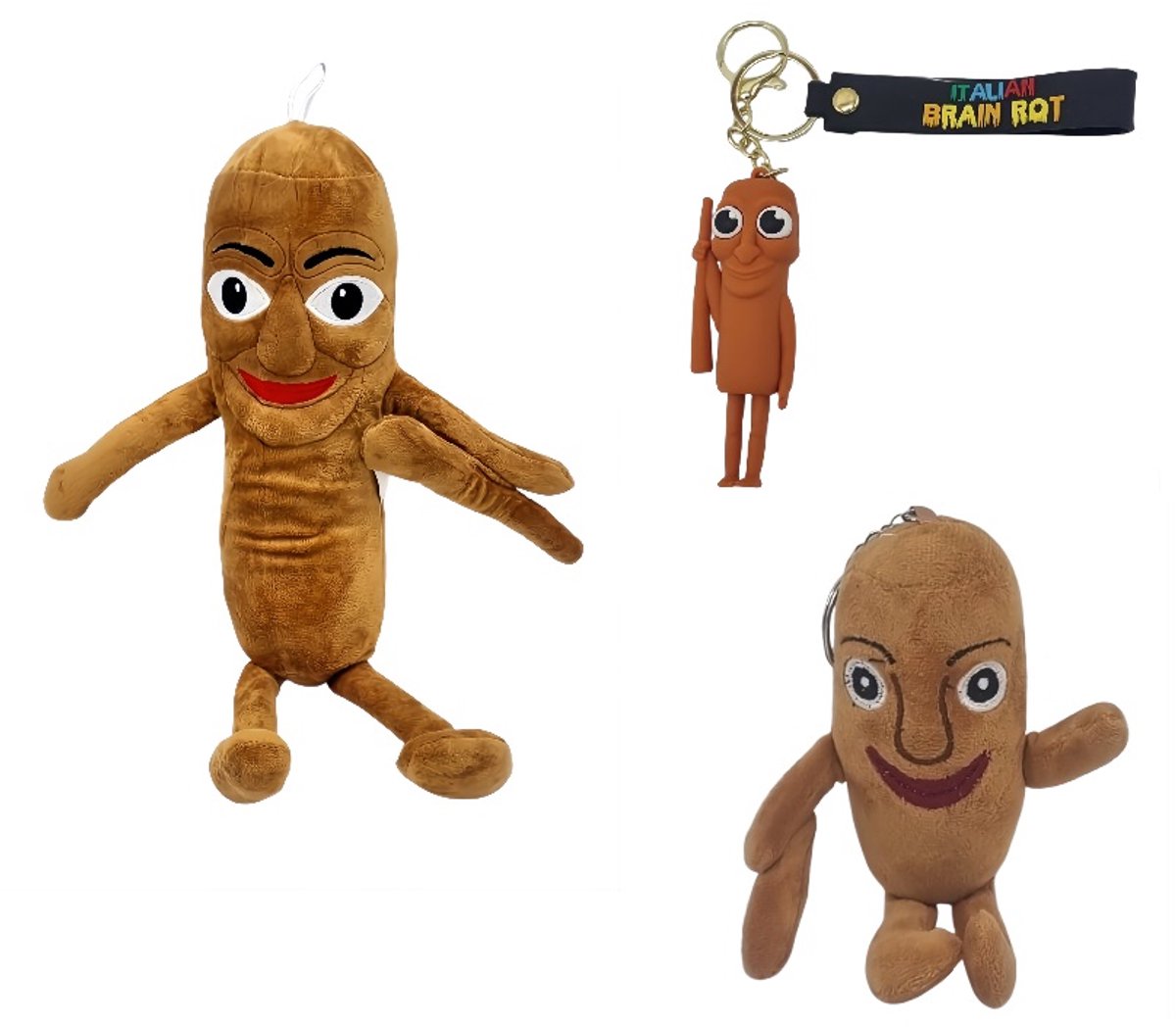 Happy Trendz® Tung Tung Sahur 30cm – Sleutelhanger & Knuffel Set | Grappige Bruine Figuren | Cadeau & Accessoire - kwaliteit - Italian Brainrot 3d keychain - Plushe - Set off 3
