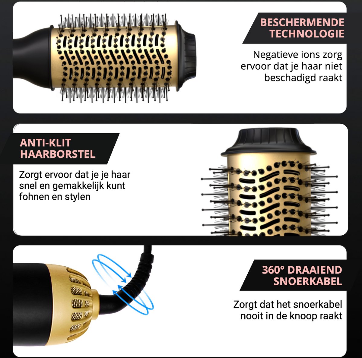 Beyeza Fohnborstel - Haardroger met Borstel - Airstyler - Fohn en Krulborstel - Thermal Brush - Fohnborstels - Multistyler - Warmteborstel Haarstyler — afbeelding 3