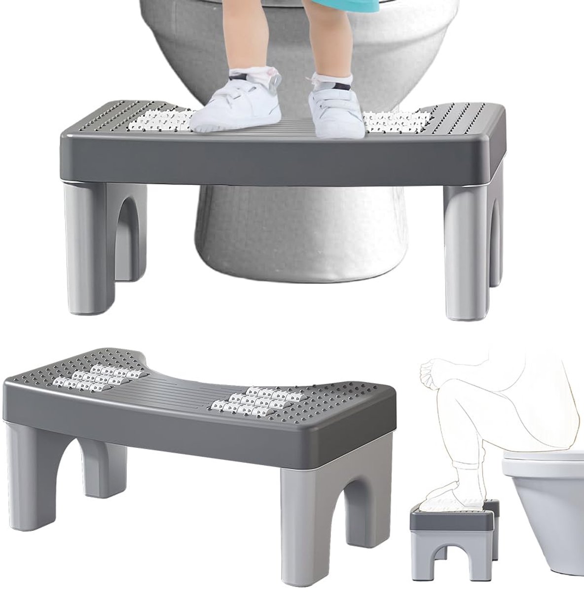 Toiletkruk - Met voetmassage - Voor verbeterde toilethouding bij verstopping, aambeien en Prikkelbare Darm Syndroom - Grijs