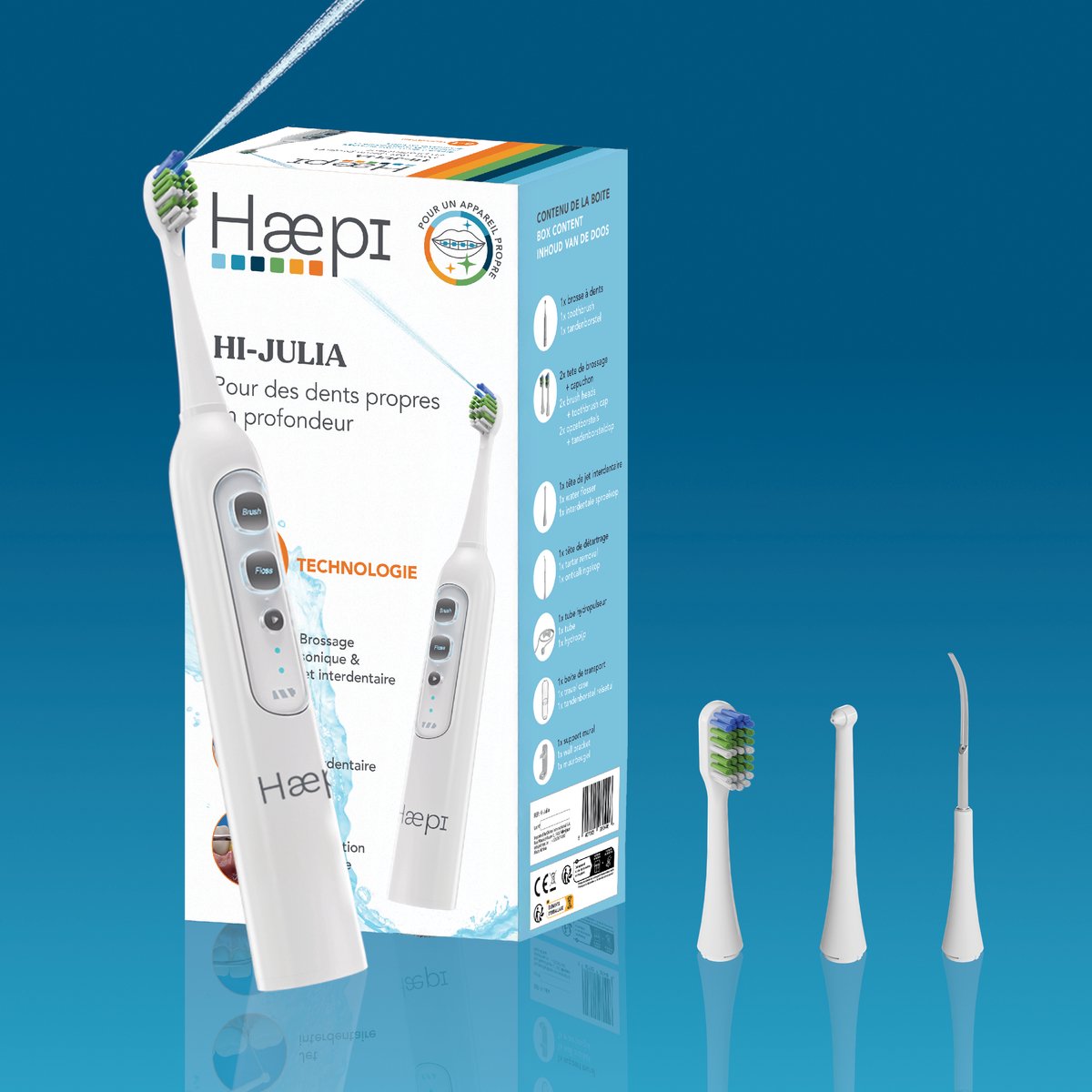Haepi Julia - 3-in-1 sonisch tandenborstel met monddouche en tandsteen verwijderaar