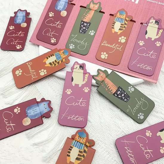 Viwado® - Set de 4 Signets magnétiques - Thema Chats mignon - Marque-pages colorés pour les amoureux des livres et les Étudiants