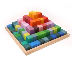 Houten blokken in tray regenboogkleuren 100 blokken