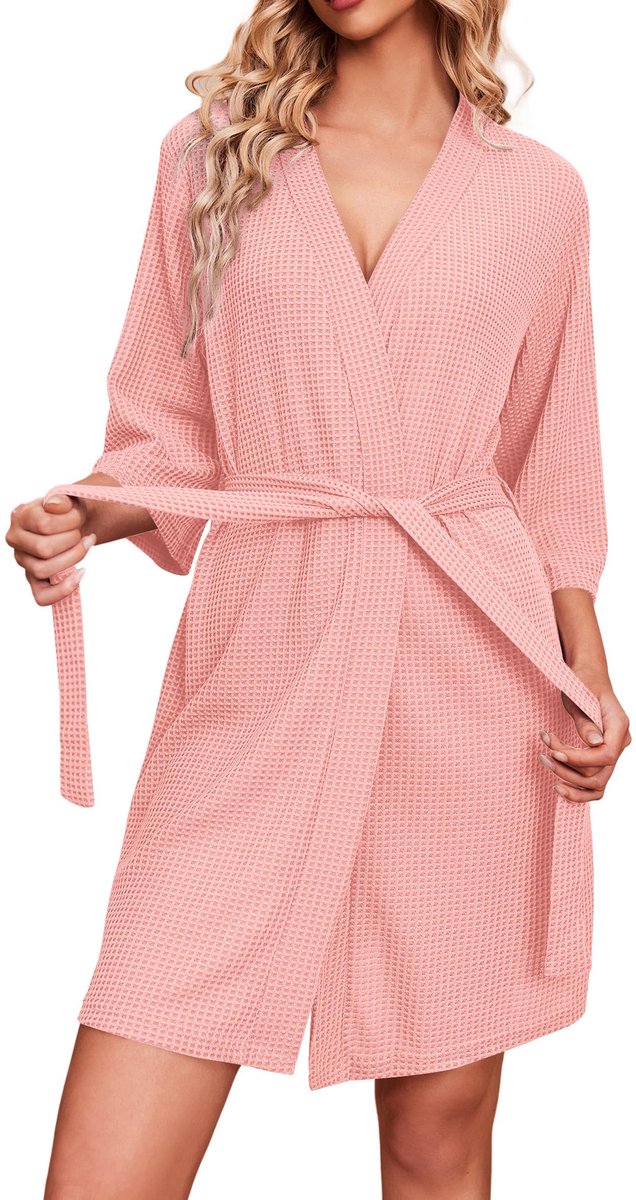 Dames Kimono Morgenmantel - Elegant voor de zomer - Lichtroze XXL