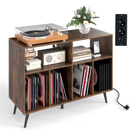 Platenspelermeubel - LP-kast - Platenspelerkast - Draaitafelstandaard - Platenspelerstandaard - Vintage Displayplank - Rustiek bruin — afbeelding 3