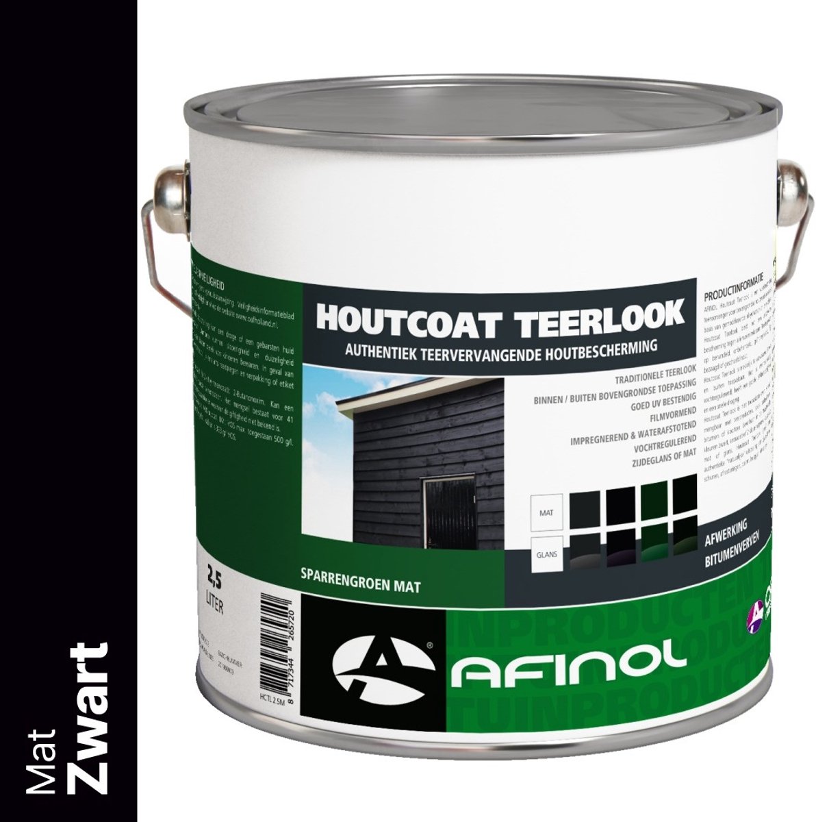 Afinol houtcoat teerlook mat zwart - 2,5 liter